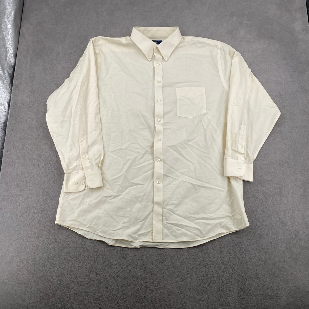 Stafford Travel Wrinkle Free Oxford Shirt Mens 18 34-35 Cream Regular Fit L/S